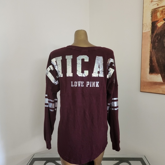 Pink Victoria Secrets Long Sleeve Sequined "Chicago Love Pink"  Sweatshirt Sz Sm - Picture 4 of 8